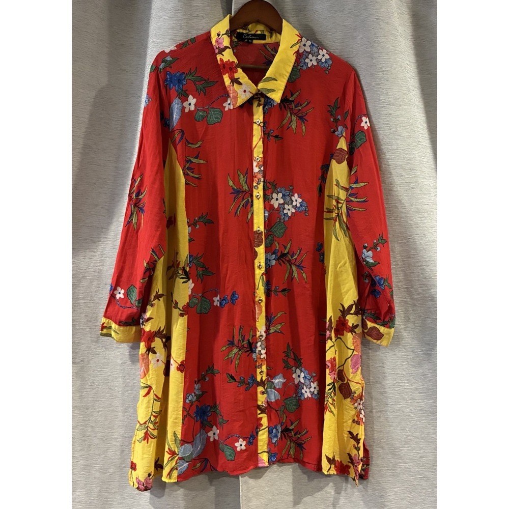 Calessa Women's 2XL Boho Multicolor Tunic Floral Dress Long Sleeve